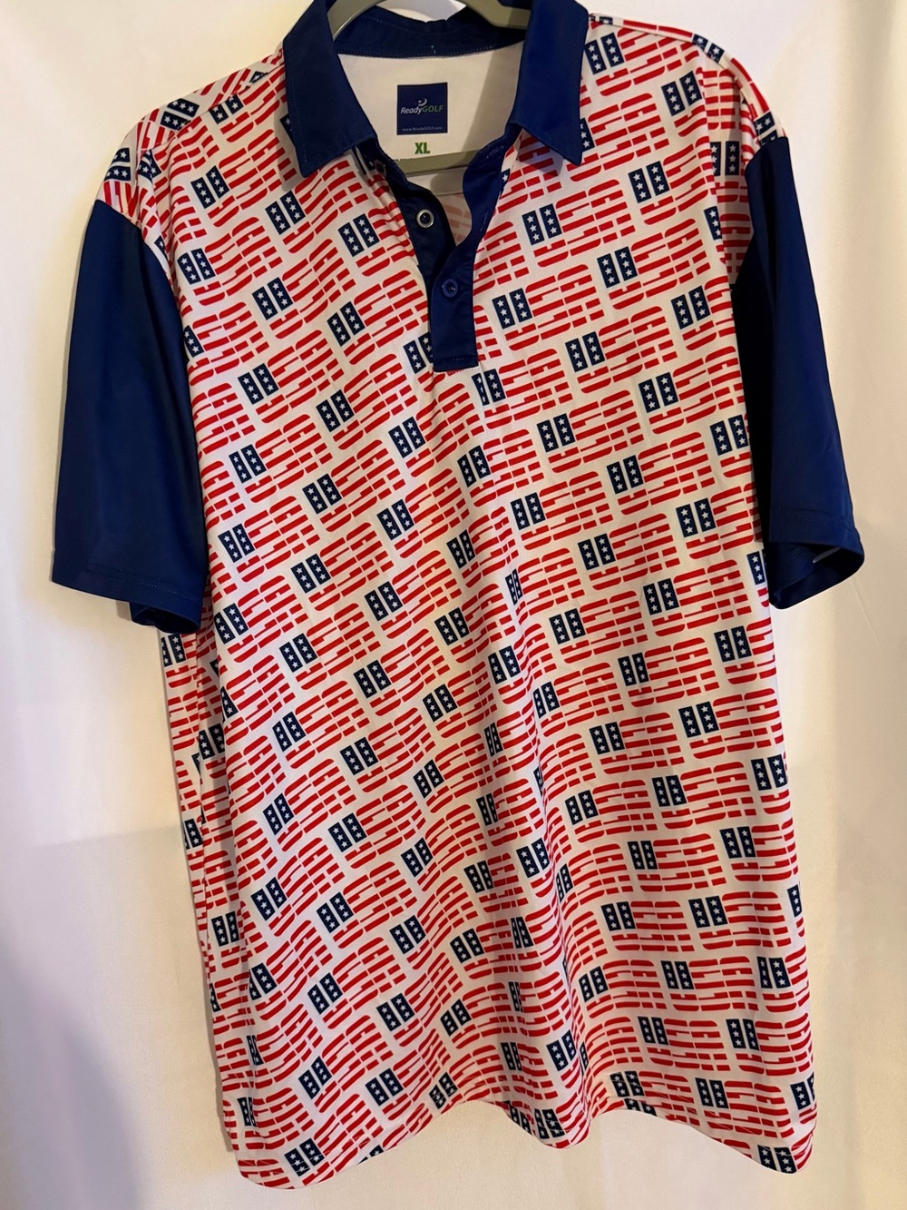 Ready Golf XL Men's Red & Navy Flag-Print Polo Shirt